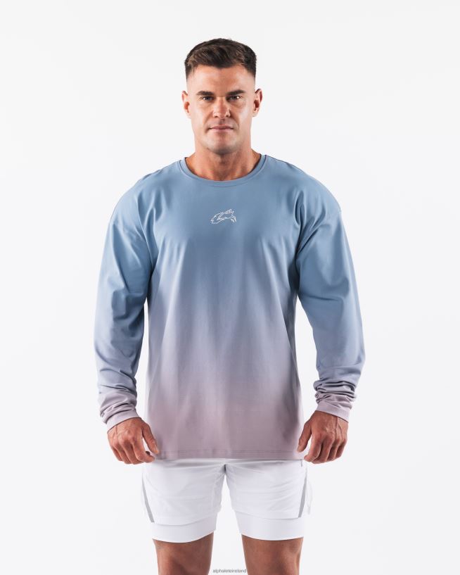 Clothing IE Alphalete Men Wolf Head LS Tee Still Water Gradient Blue 2L4400496