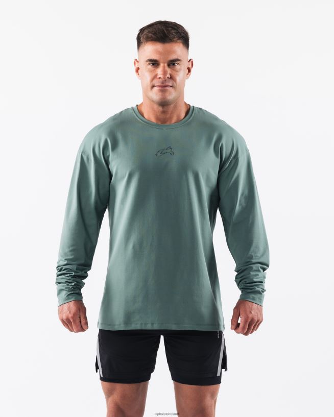 Clothing IE Alphalete Men Wolf Head LS Tee Sage Green 2L4400500