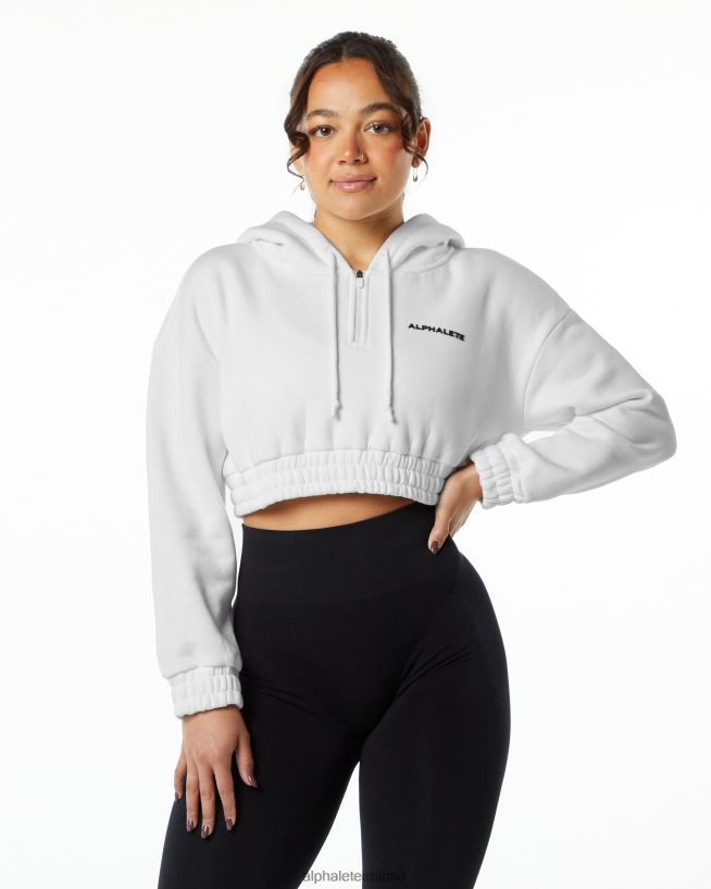 Clothing IE Alphalete Women Classic Capital Crop Hoodie White 2L4400280