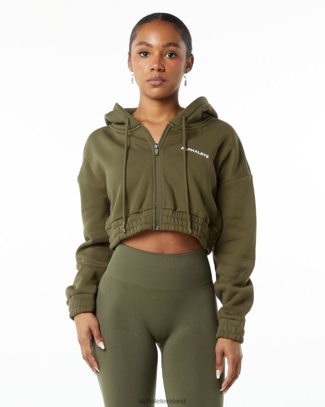 Clothing IE Alphalete Women Classic Capital Full-Zip Crop Jacket Willow Green 2L4400279