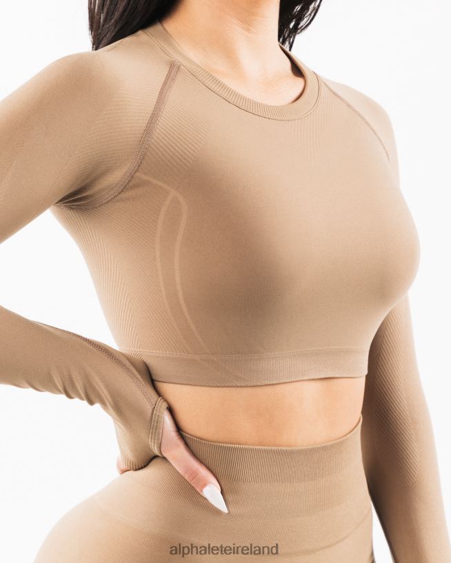 Clothing IE Alphalete Women Stratus LS Crop Chai Brown 2L4400255