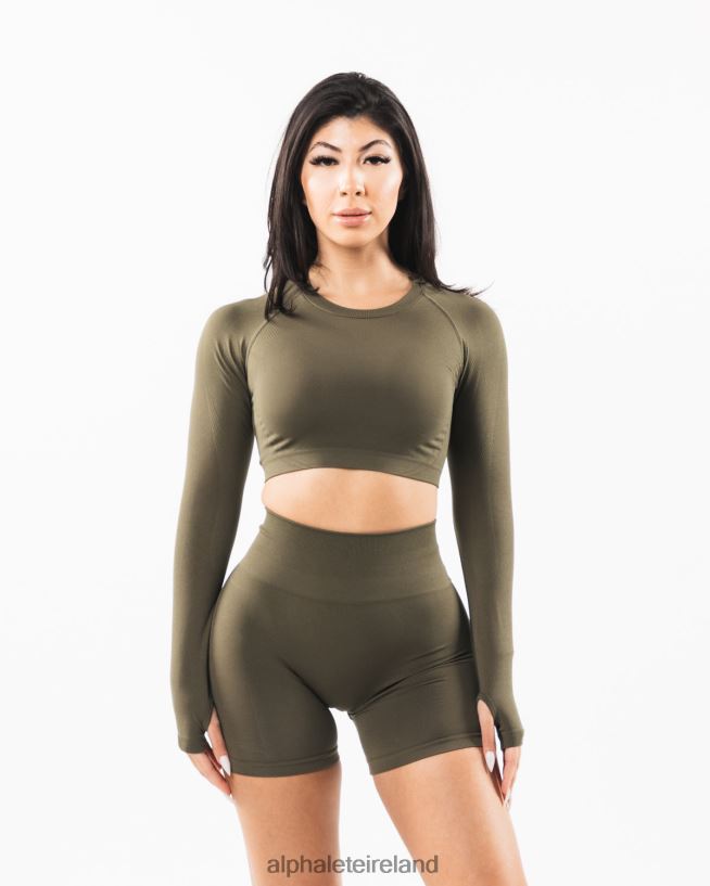 Clothing IE Alphalete Women Stratus LS Crop Oak Green 2L4400256