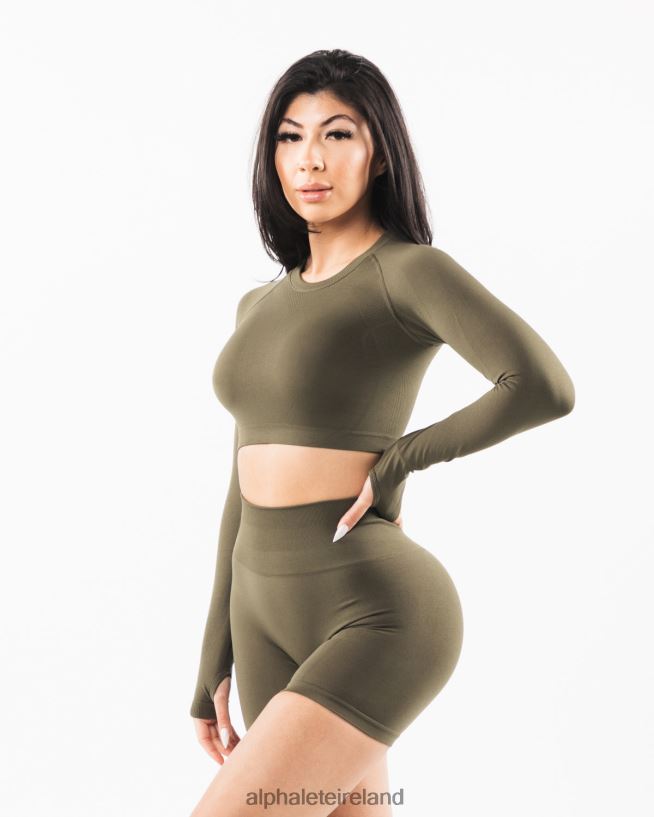 Clothing IE Alphalete Women Stratus LS Crop Oak Green 2L4400256