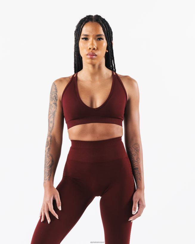 Clothing IE Alphalete Women Amplify Deep V Bra New Burgundy Red 2L440010