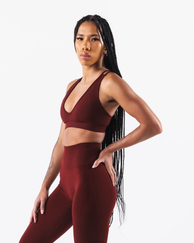 Clothing IE Alphalete Women Amplify Deep V Bra New Burgundy Red 2L440010