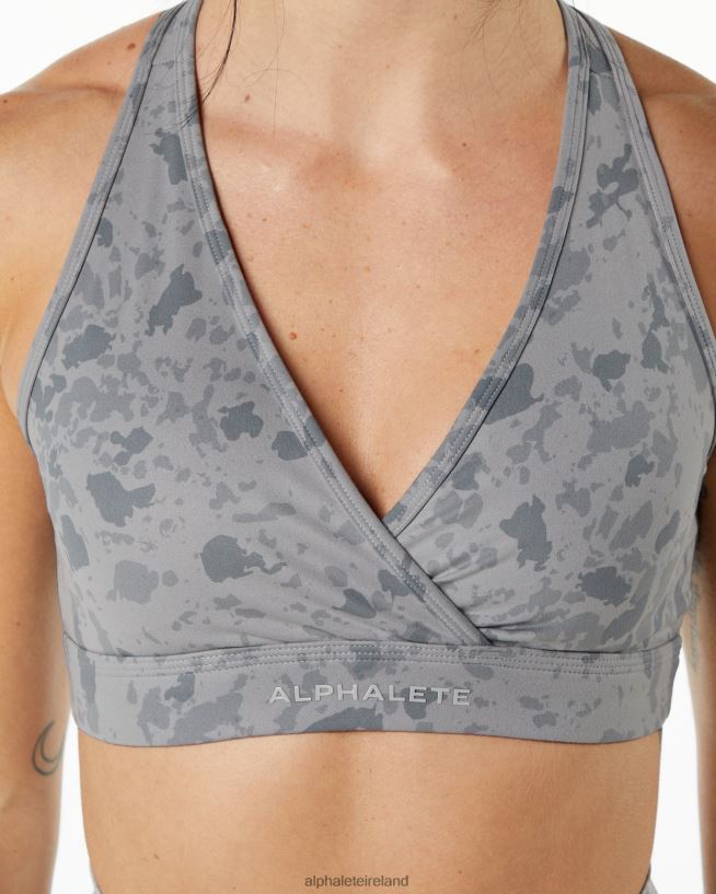 Clothing IE Alphalete Women Surface Wrap Bra Pebble Print Stone Grey 2L4400154